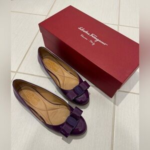 Authentic Salvatore Ferragamo Vara Bow Ballet Flats Purple - Good Condition‎